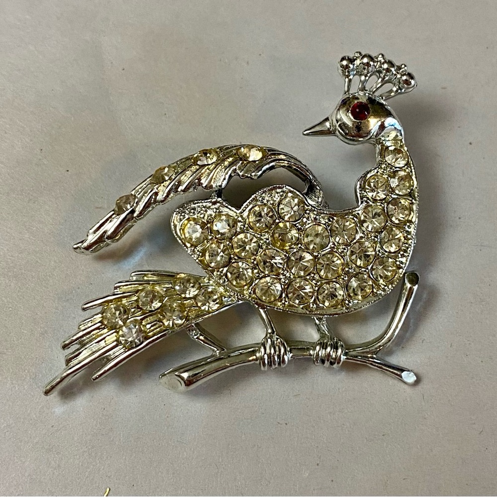 Sparkling Silver and Gold Bird Brooch